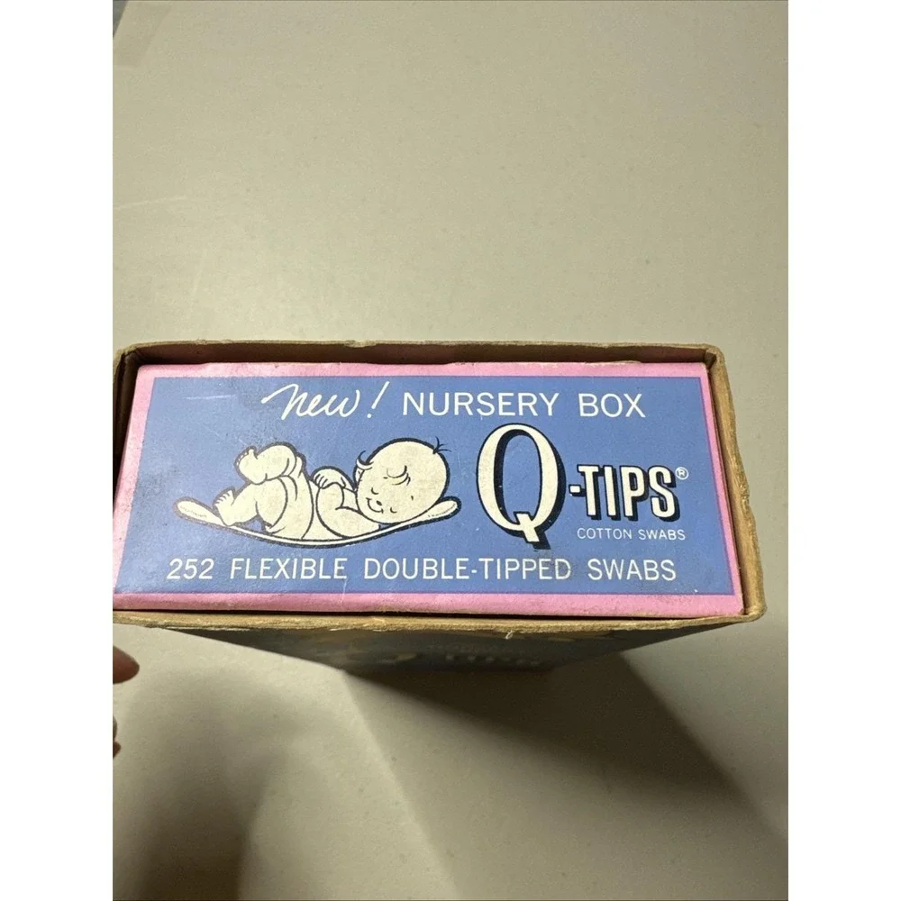 Vintage Q-Tips Box Baby Cotton Swabs Prop Decor Good Condition